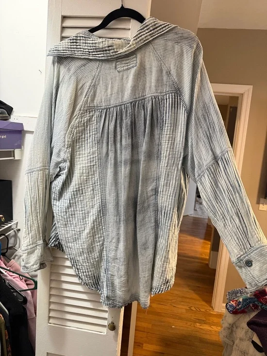 We The Free Blue and White Striped Button-Up Blouse - Picture 2 of 3